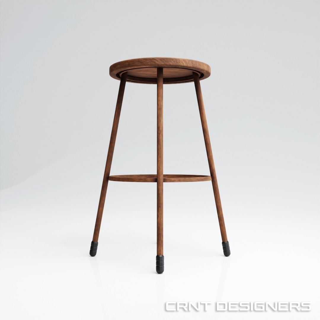 Wooden Stool Low Poly PBR 3D Model Low-poly 3D model_2