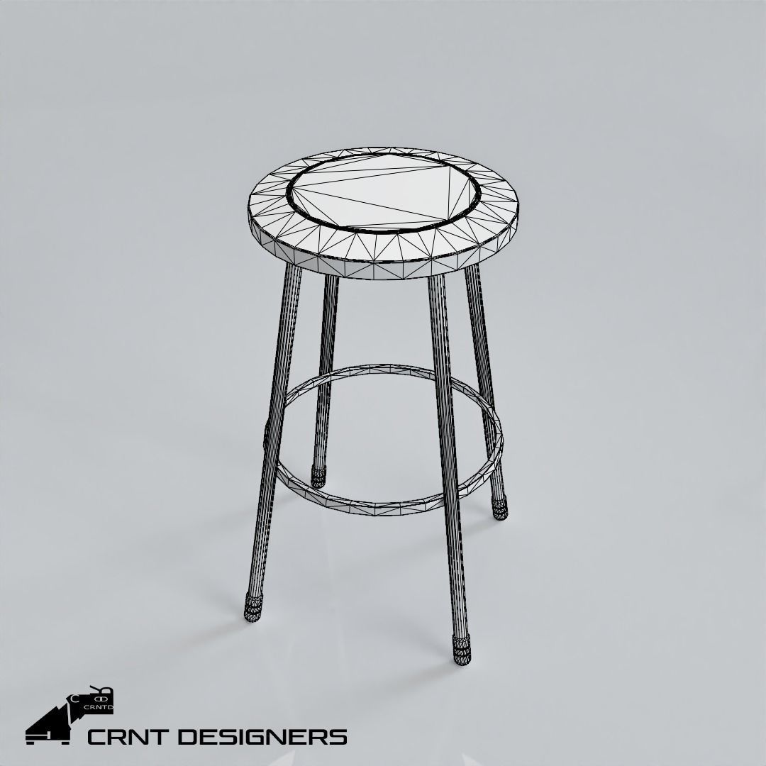 Wooden Stool Low Poly PBR 3D Model Low-poly 3D model_1