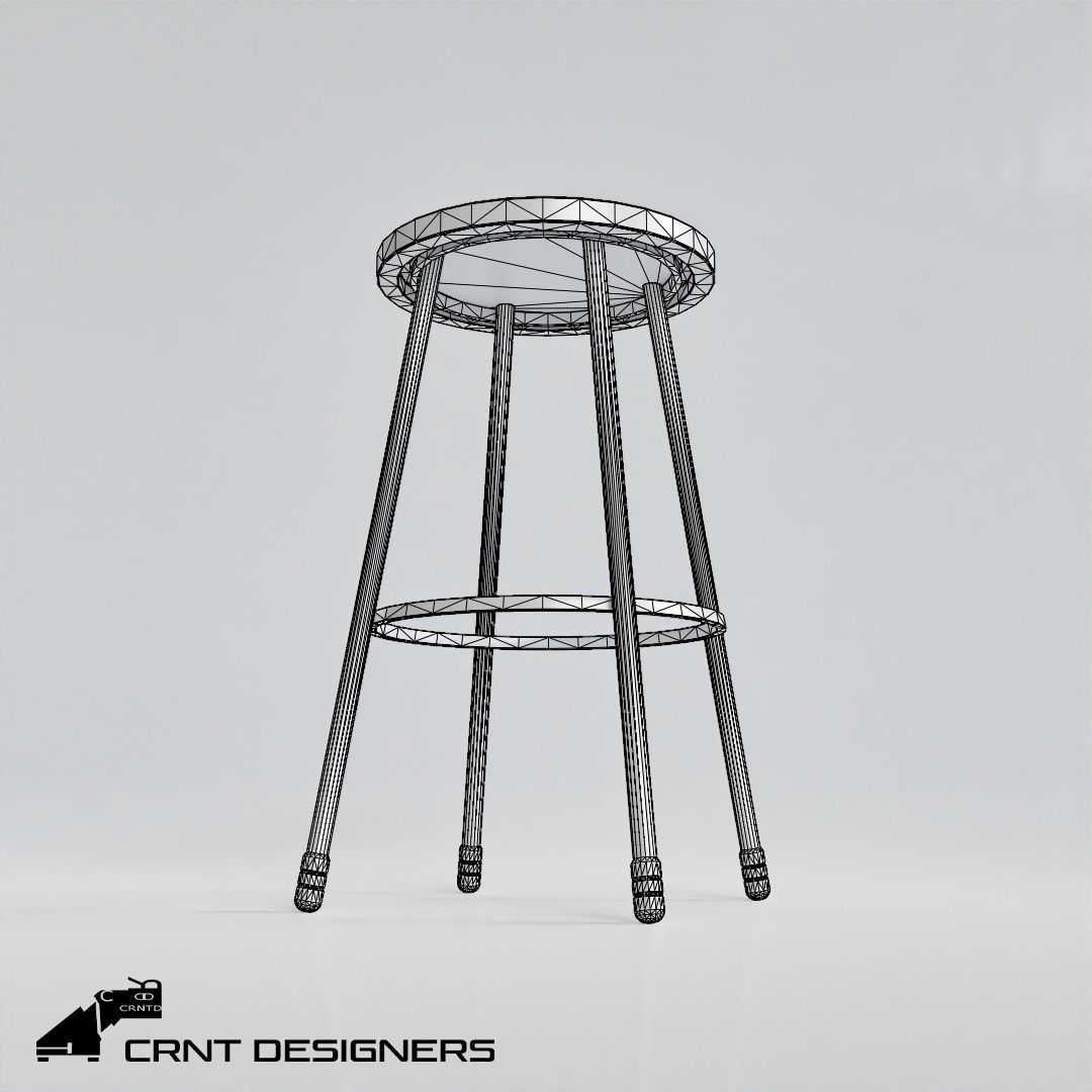 Wooden Stool Low Poly PBR 3D Model Low-poly 3D model_7