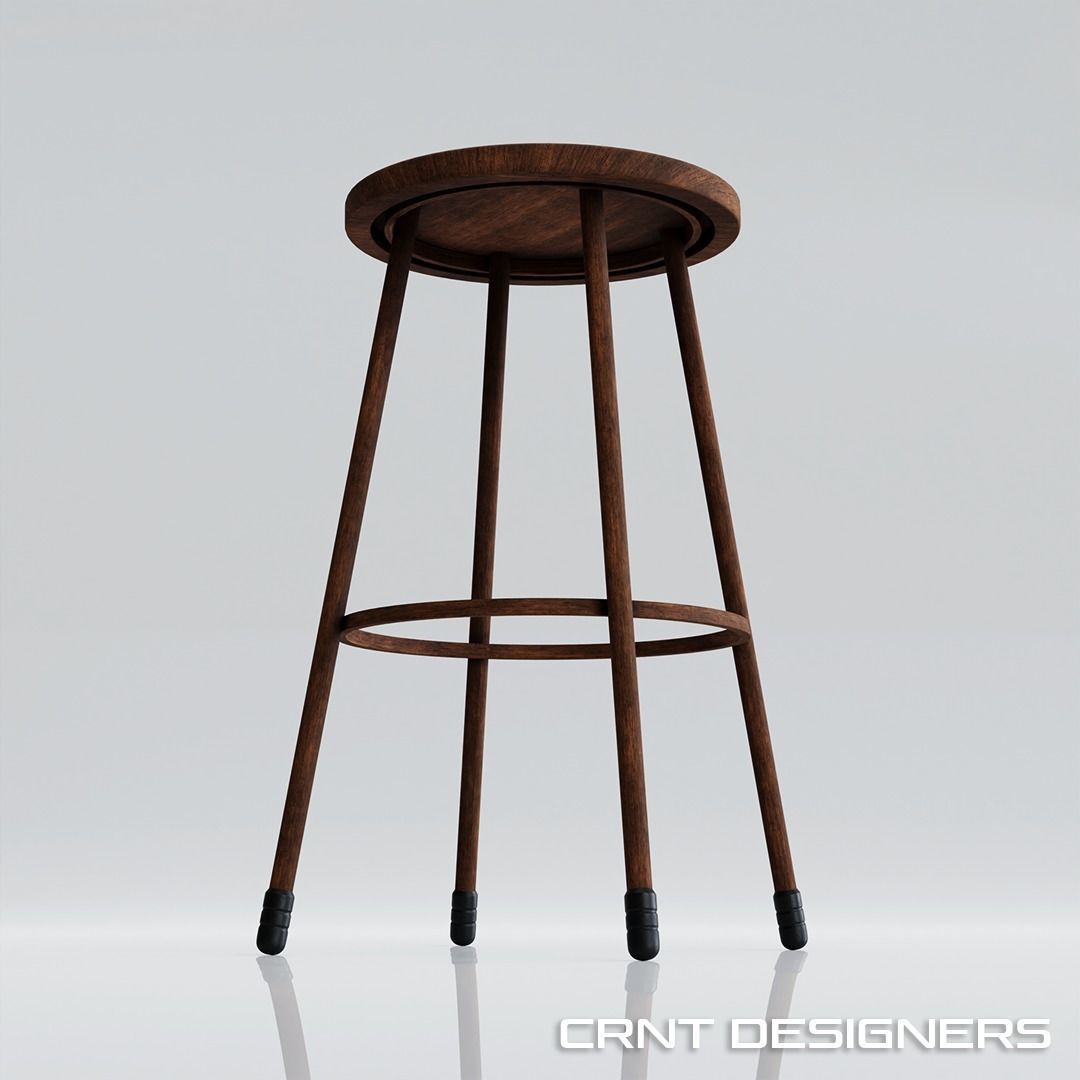 Wooden Stool Low Poly PBR 3D Model Low-poly 3D model_6