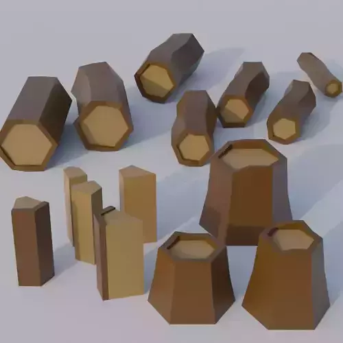 Lowpoly Stylized Logs set of wooden pieces Free low-poly 3D model