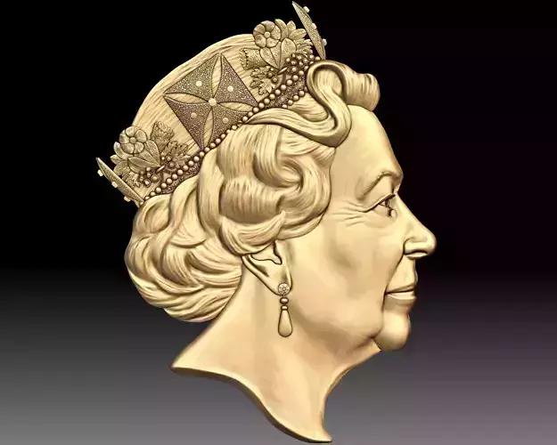 Queen Elizabeth portrait coin medal bas-relief 3D print model
