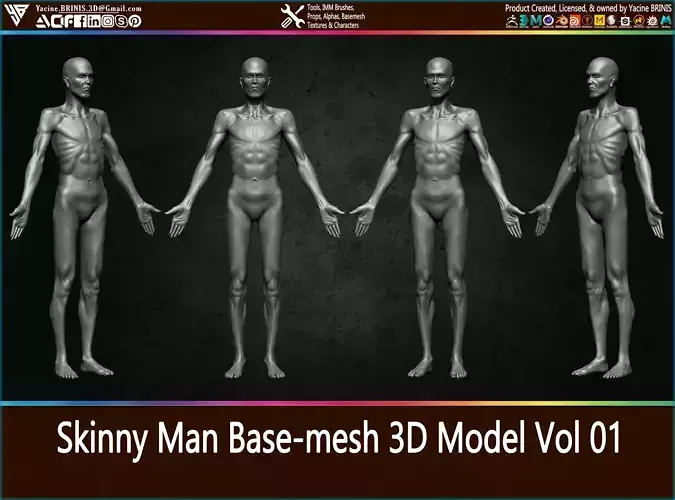 Skinny Man Base-mesh 3D Model Vol 01