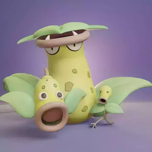 Pokemon - Bellsprout Weepinbell and Victreebel with 2 poses 3D print model