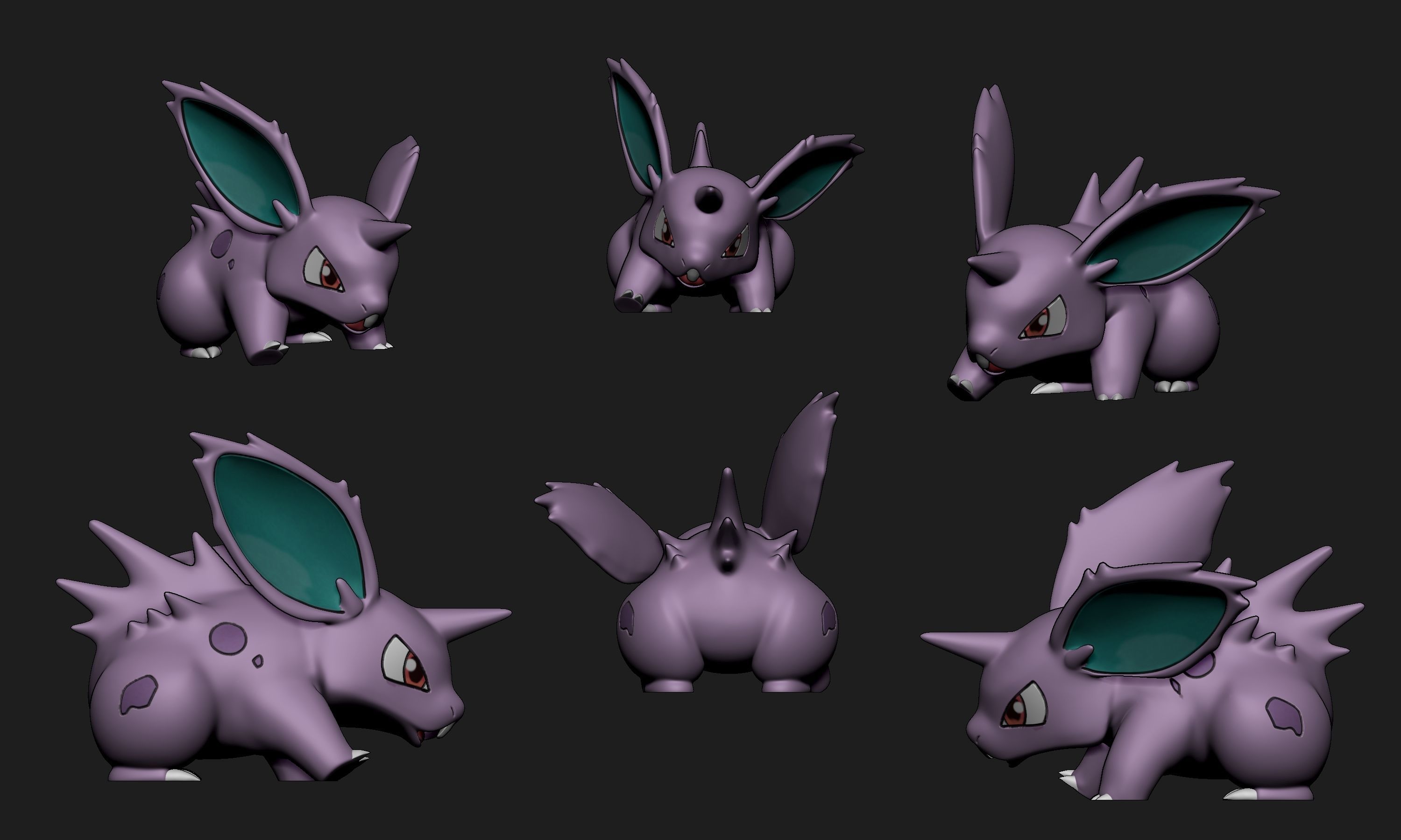 Pokemon - Nidoran Male Nidorino and Nidoking with 2 poses 3D print model_3