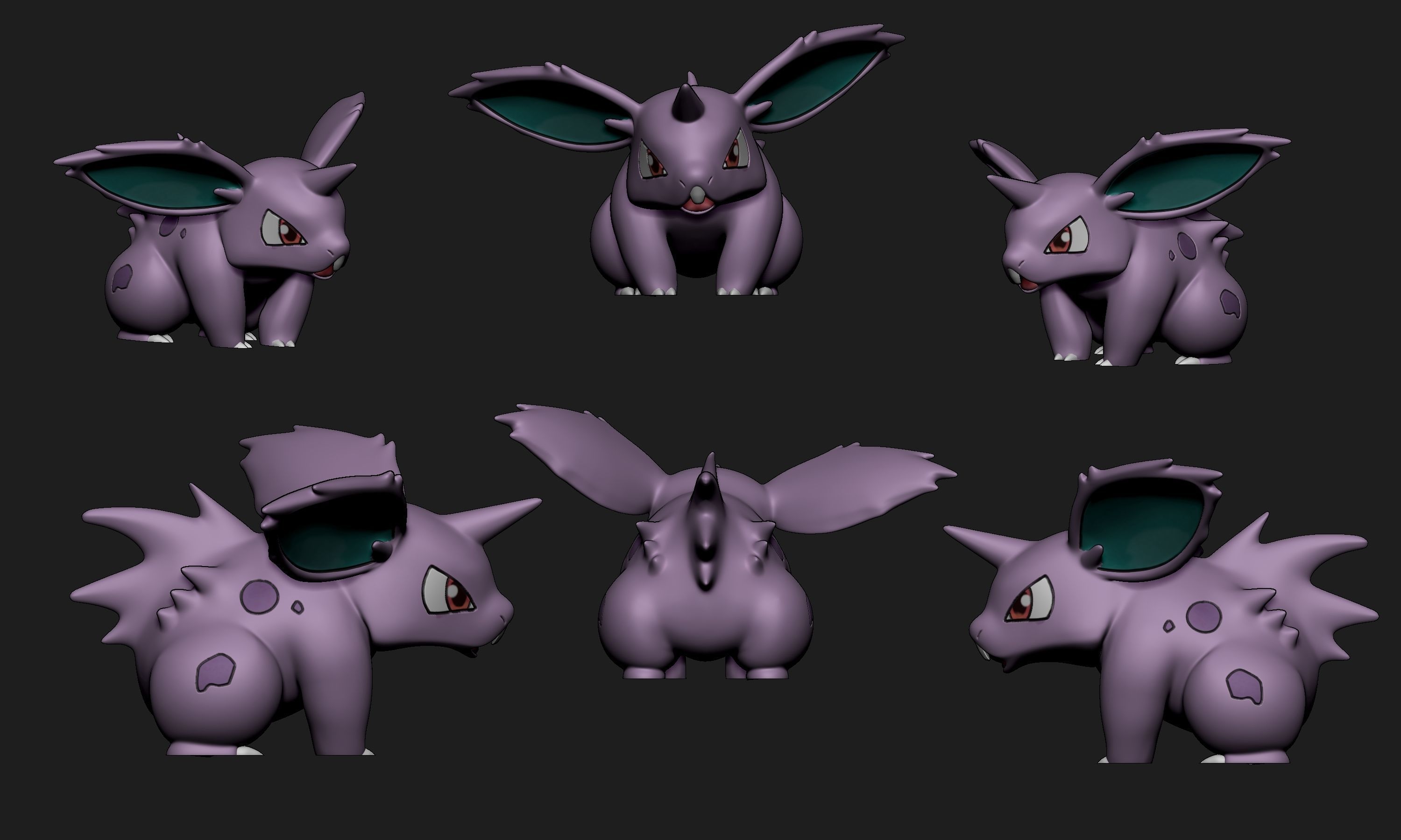 Pokemon - Nidoran Male Nidorino and Nidoking with 2 poses 3D print model_7
