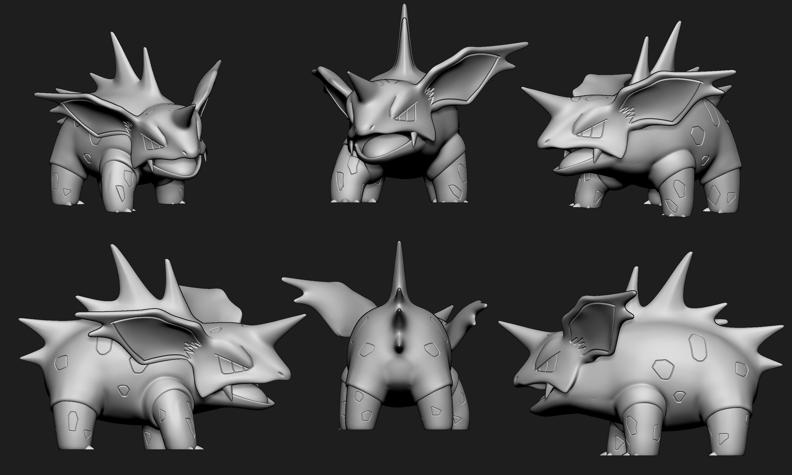 Pokemon - Nidoran Male Nidorino and Nidoking with 2 poses 3D print model_14