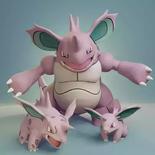 Pokemon - Nidoran Male Nidorino and Nidoking with 2 poses 3D print model