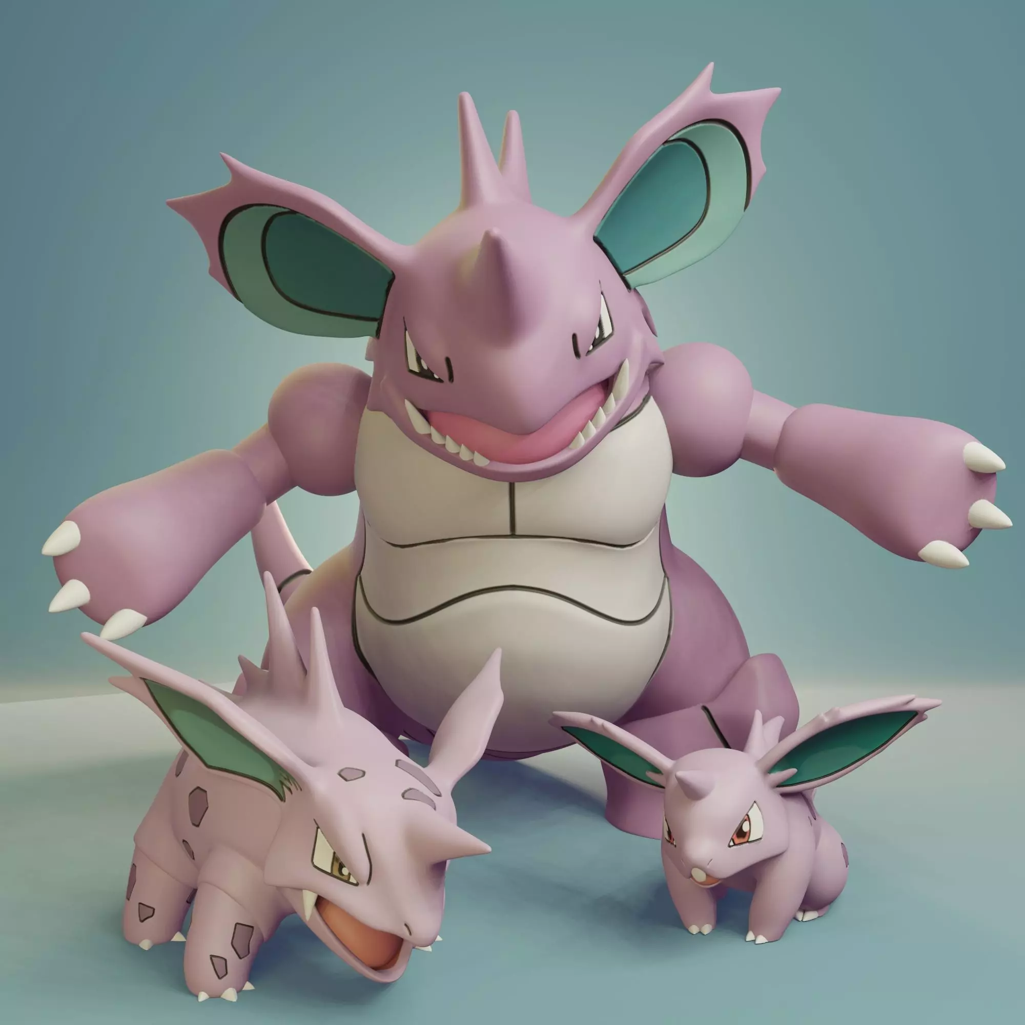 Pokemon - Nidoran Male Nidorino and Nidoking with 2 poses 3D print model_0