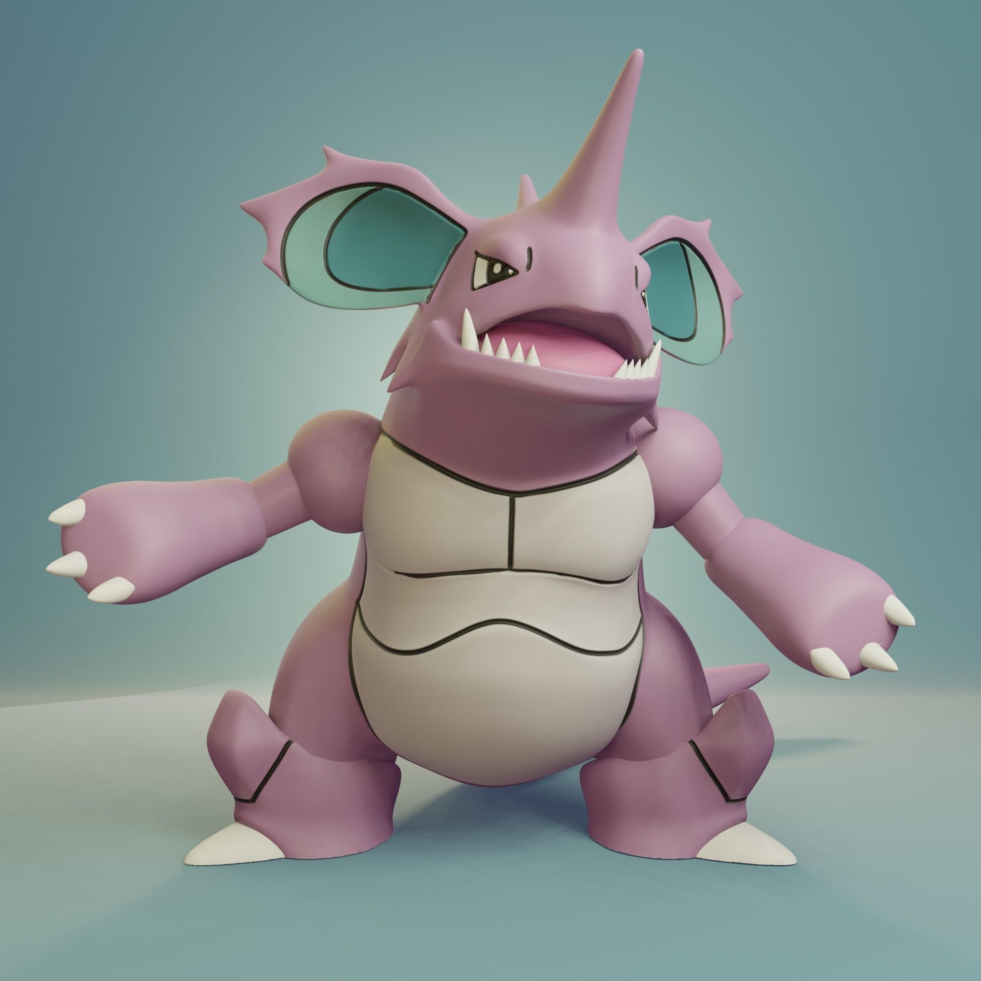 Pokemon - Nidoran Male Nidorino and Nidoking with 2 poses 3D print model_24