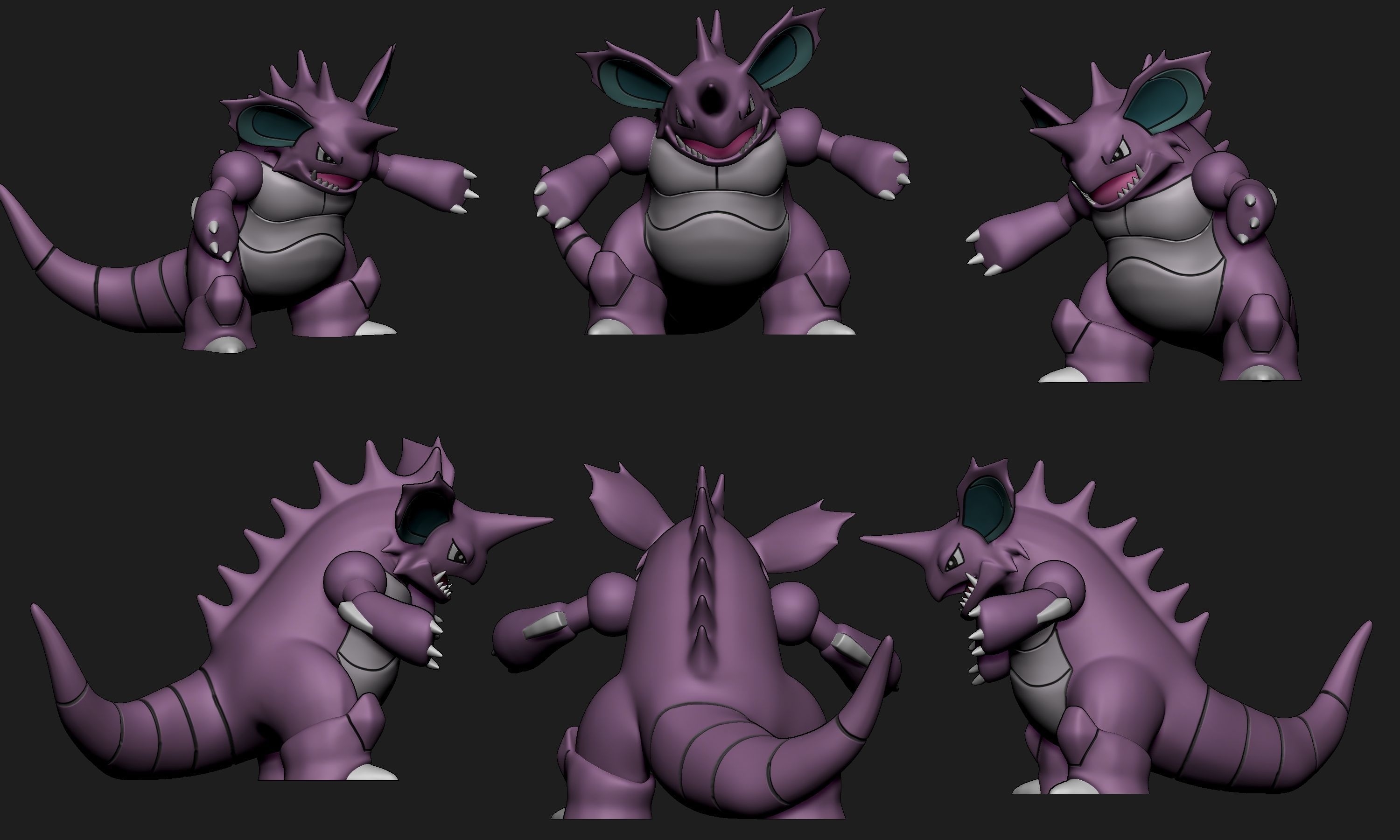 Pokemon - Nidoran Male Nidorino and Nidoking with 2 poses 3D print model_21