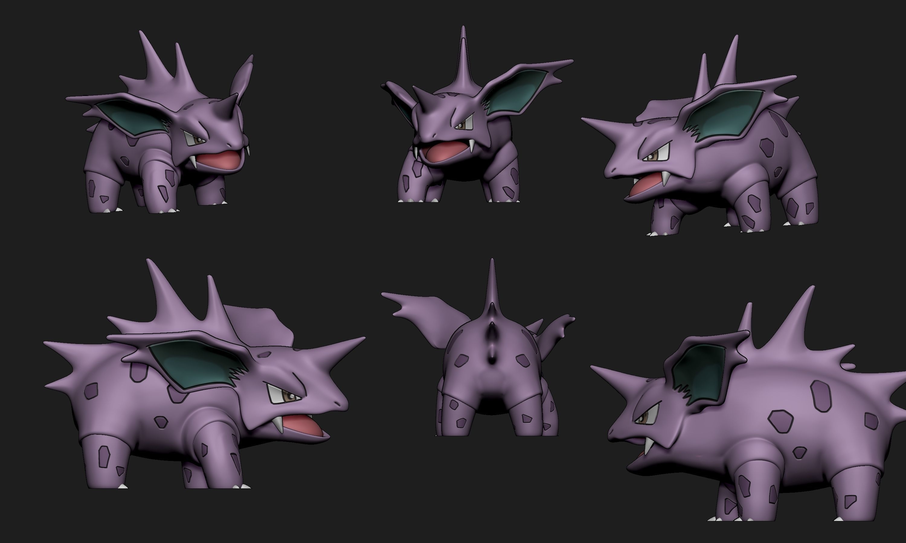 Pokemon - Nidoran Male Nidorino and Nidoking with 2 poses 3D print model_15