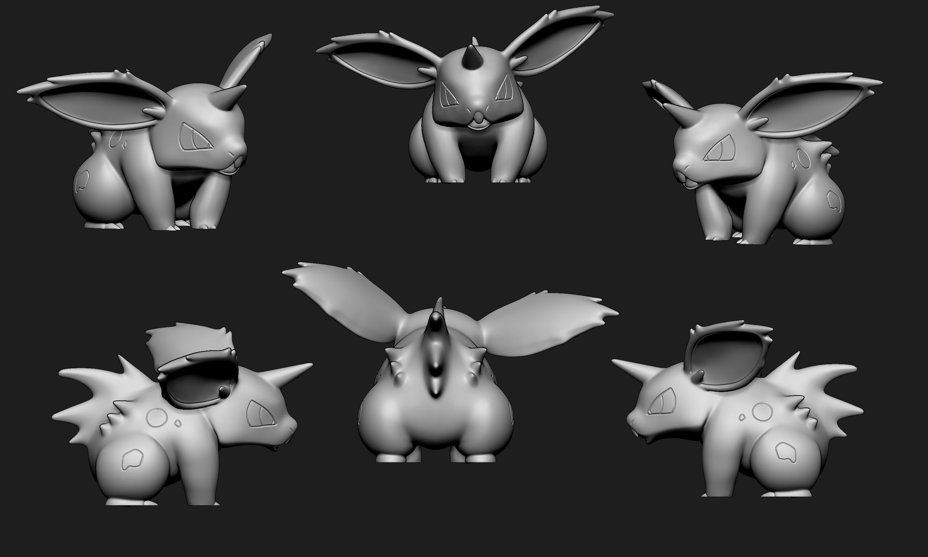 Pokemon - Nidoran Male Nidorino and Nidoking with 2 poses 3D print model_9