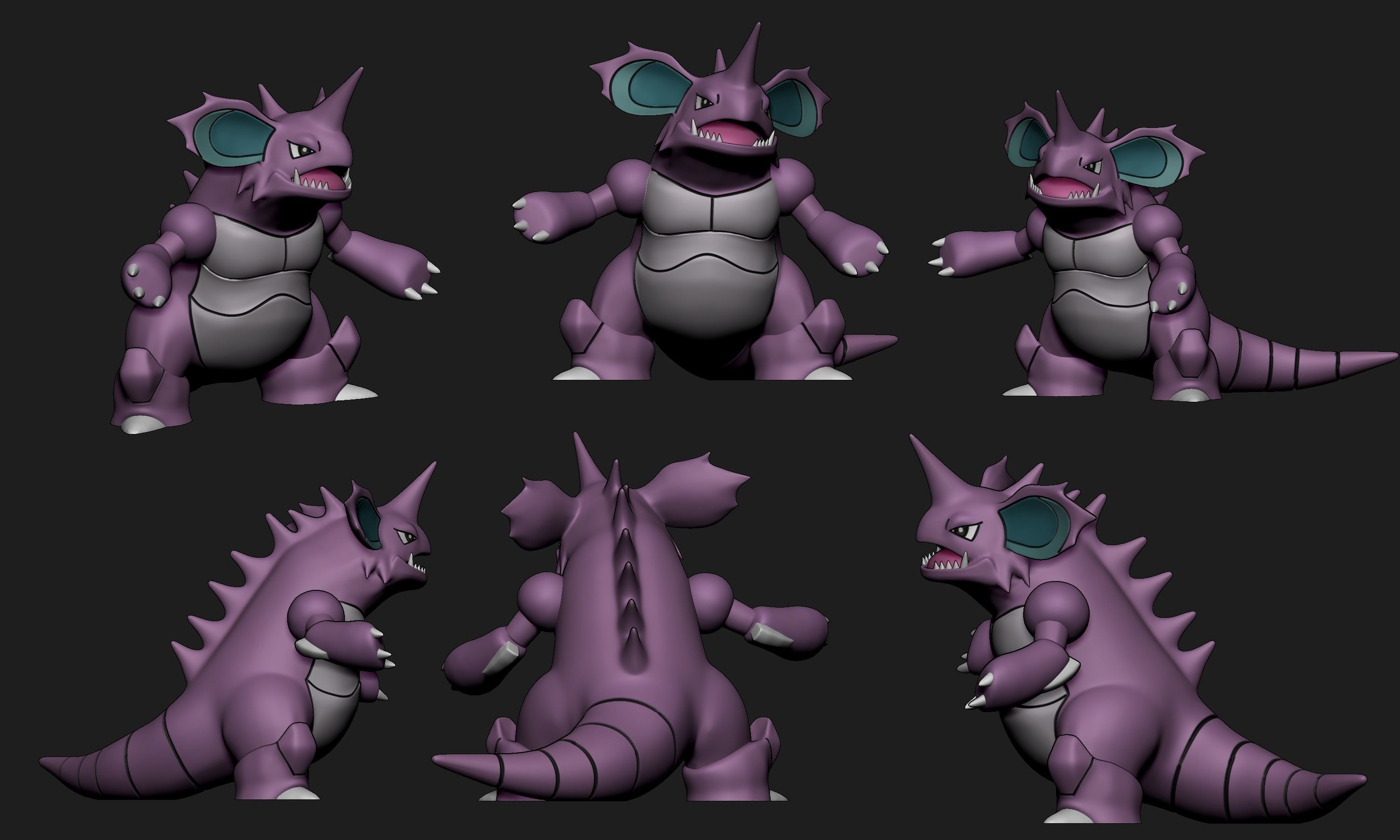 Pokemon - Nidoran Male Nidorino and Nidoking with 2 poses 3D print model_26