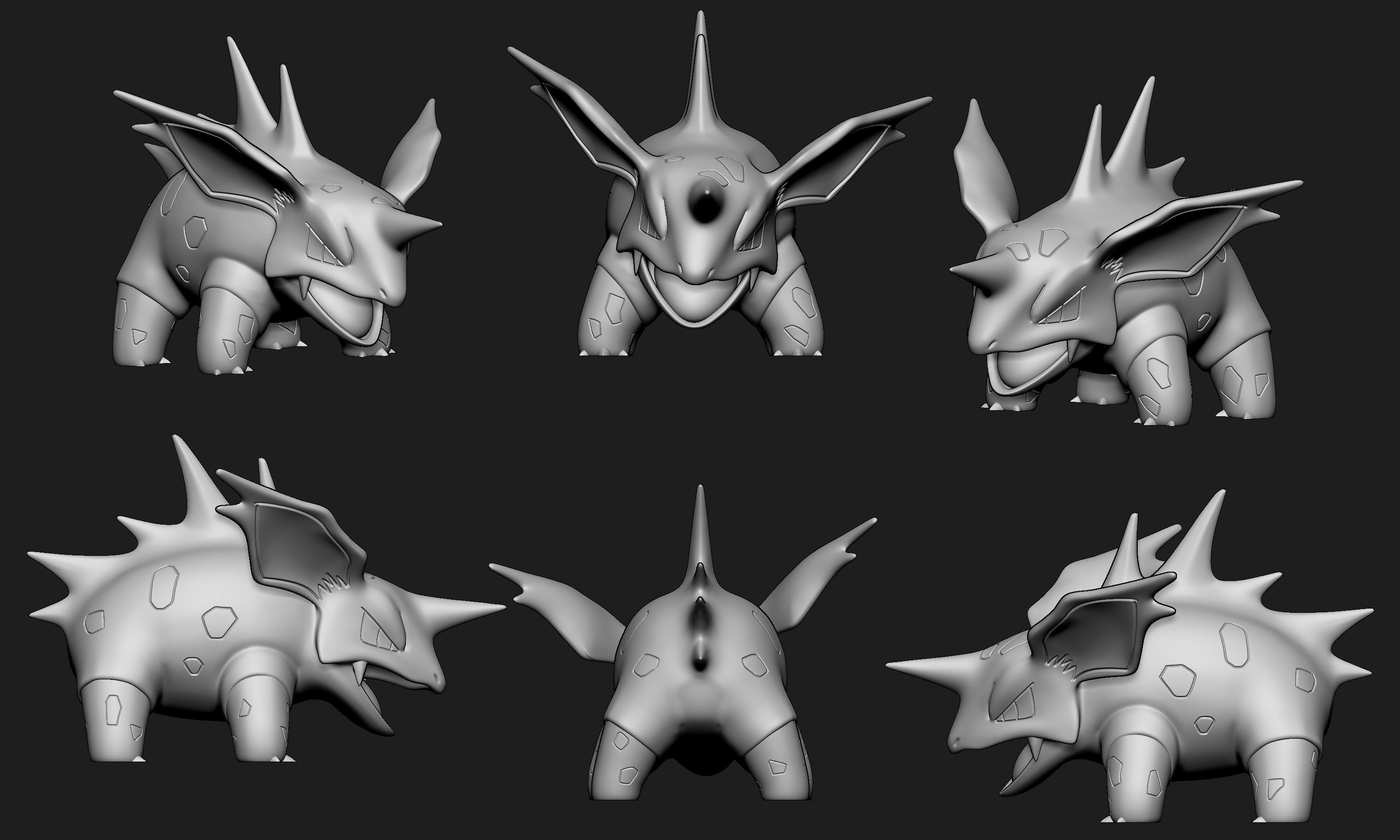 Pokemon - Nidoran Male Nidorino and Nidoking with 2 poses 3D print model_16