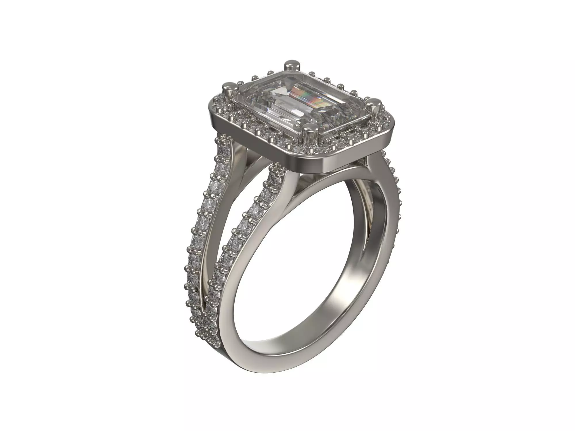 Custom ring with radiant and round brilliants and halo 3D print model