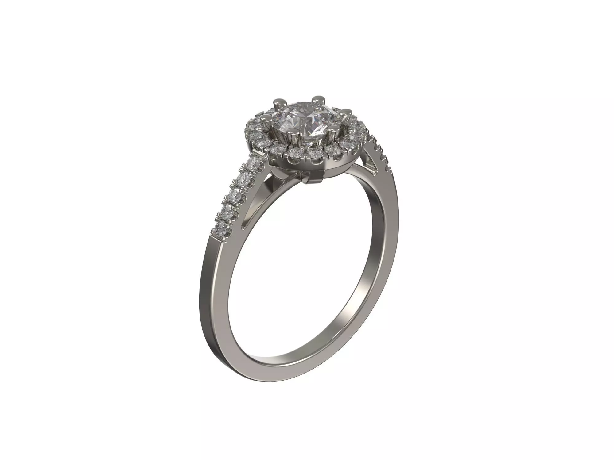 Custom engagement ring with halo and diamonds 3D print model_0