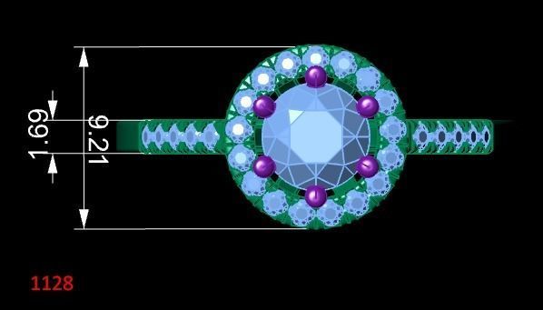 Custom engagement ring with halo and diamonds 3D print model_4
