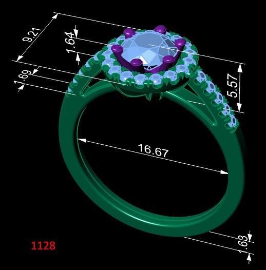 Custom engagement ring with halo and diamonds 3D print model_2