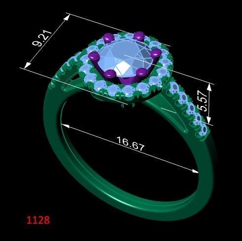 Custom engagement ring with halo and diamonds 3D print model_3