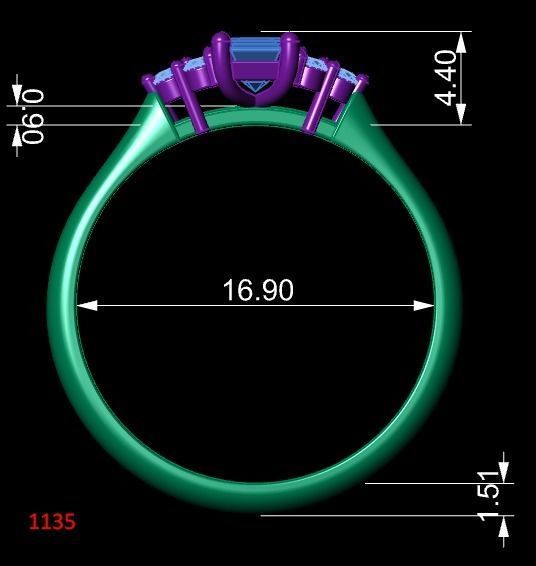 Engagement ring with diamonds 3D print model_1