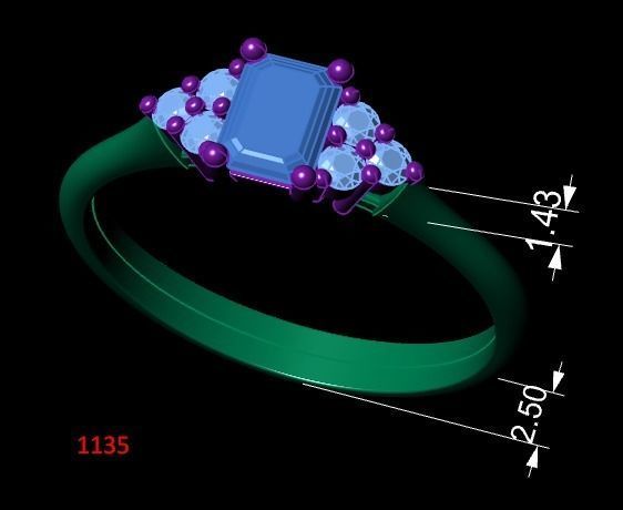 Engagement ring with diamonds 3D print model_3