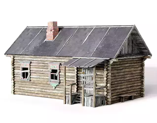 Old wooden damaged village house A da1 Low-poly 3D model