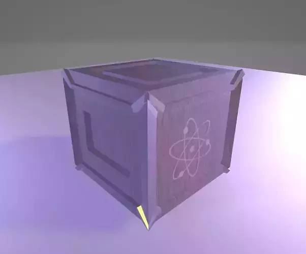 Crate wooden box with atomic symbol