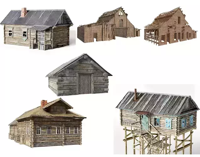 6 Old raw wooden house pack collection da1 