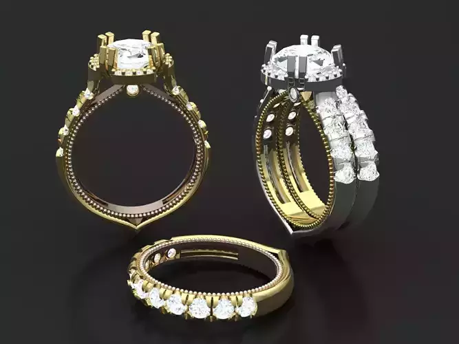 Soliter Set silver wedding ring 3D print model