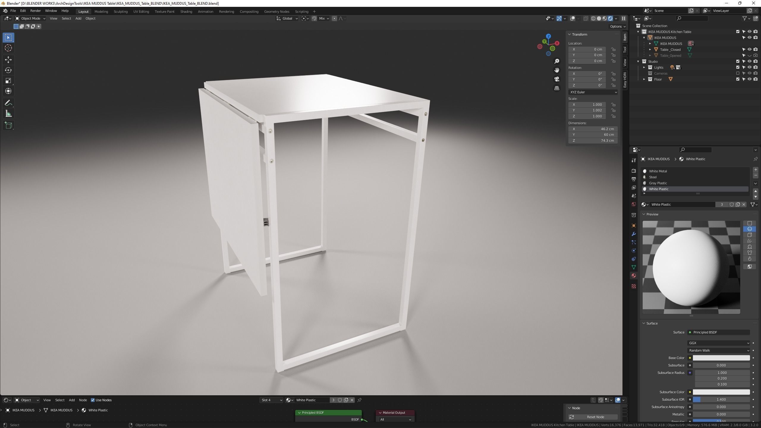 IKEA MUDDUS Drop Leaf Kitchen Table 3D model_11