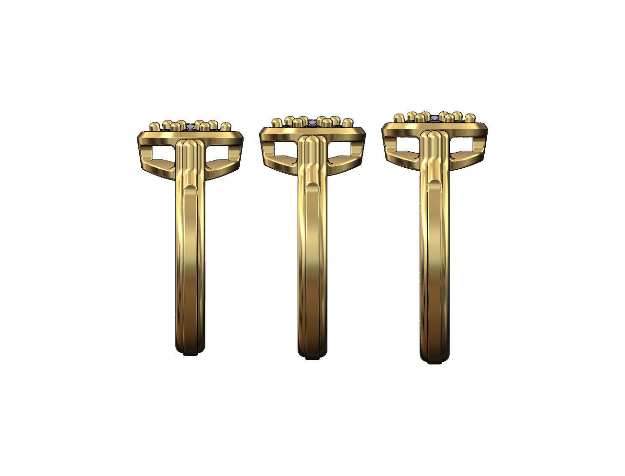 Round diamond cluster bead and rope ring US sizes 6 7 8 3D print model_1