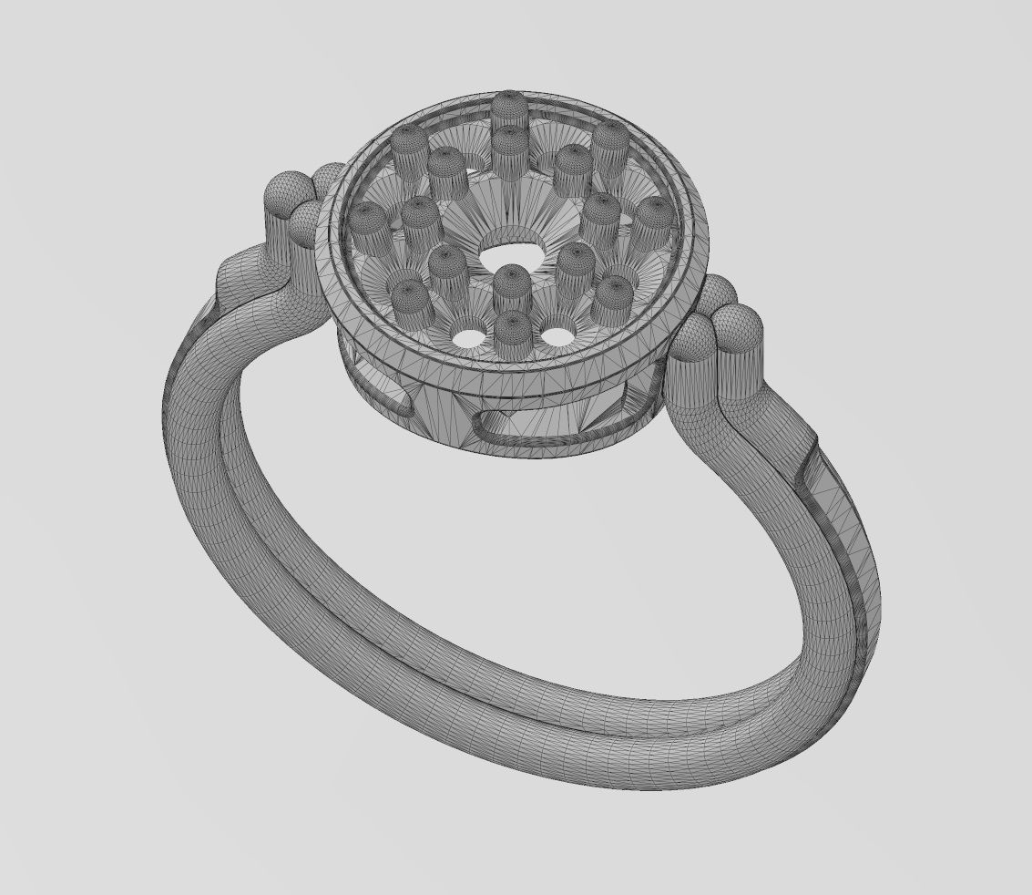 Round diamond cluster bead and rope ring US sizes 6 7 8 3D print model_15