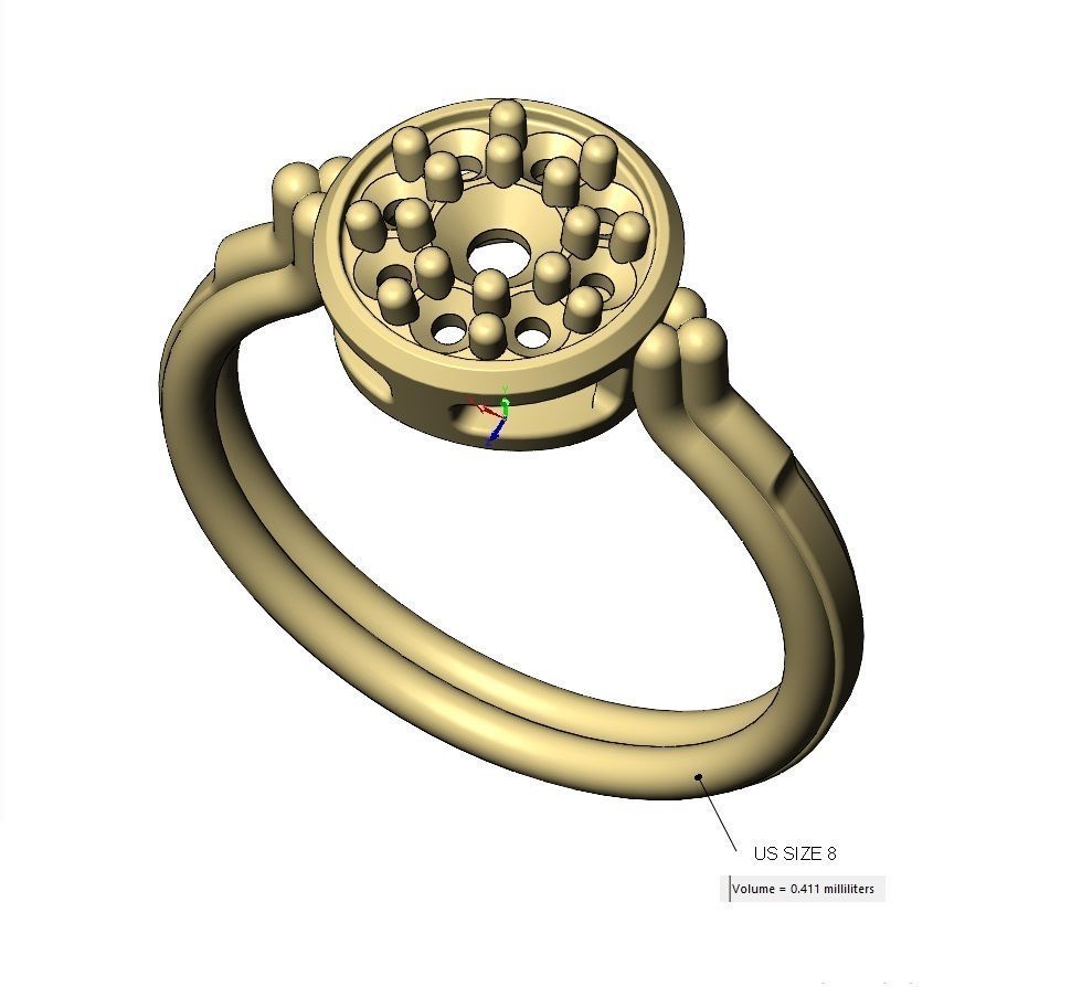 Round diamond cluster bead and rope ring US sizes 6 7 8 3D print model_12