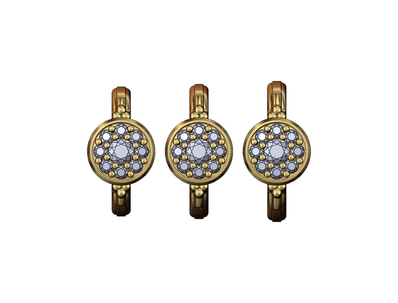 Round diamond cluster bead and rope ring US sizes 6 7 8 3D print model_2