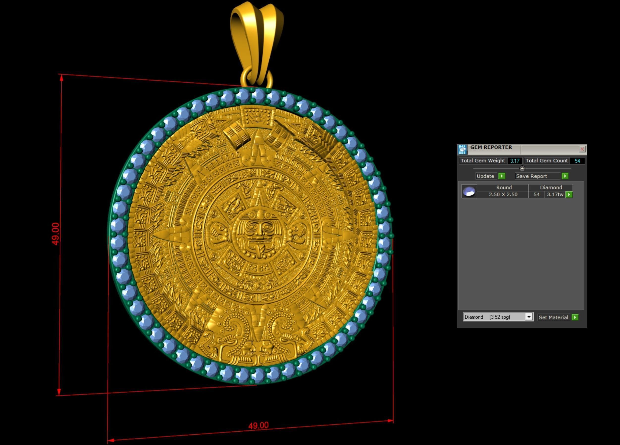 Mayan Calendar Diamond 2 inch Pendant  3D print model_4