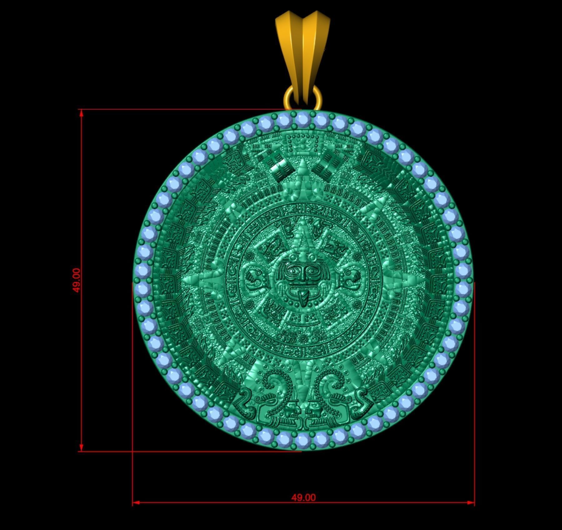 Mayan Calendar Diamond 2 inch Pendant  3D print model_7