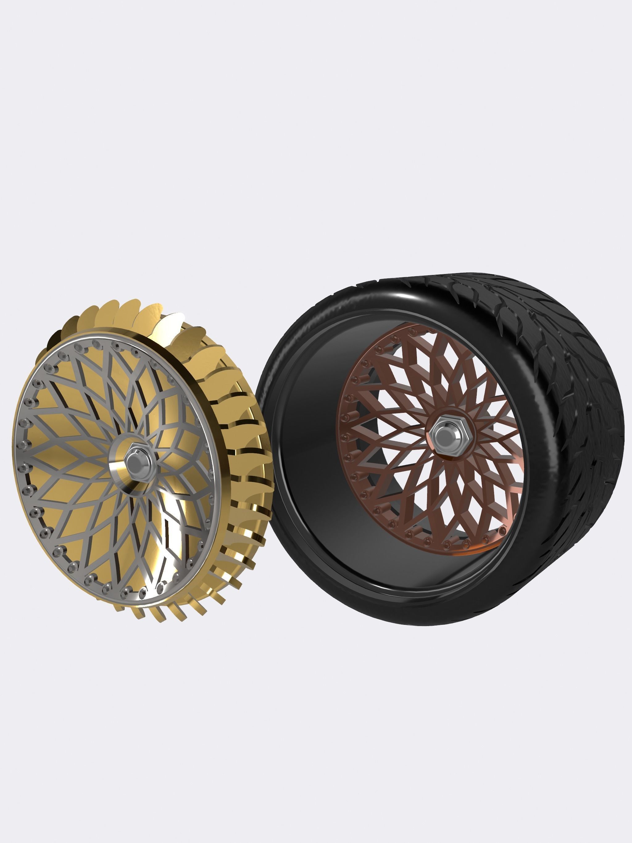 PRO TOURING MCS Low-Pro - Hex Wheels N Turbo Fans with Tires 3D print model_1