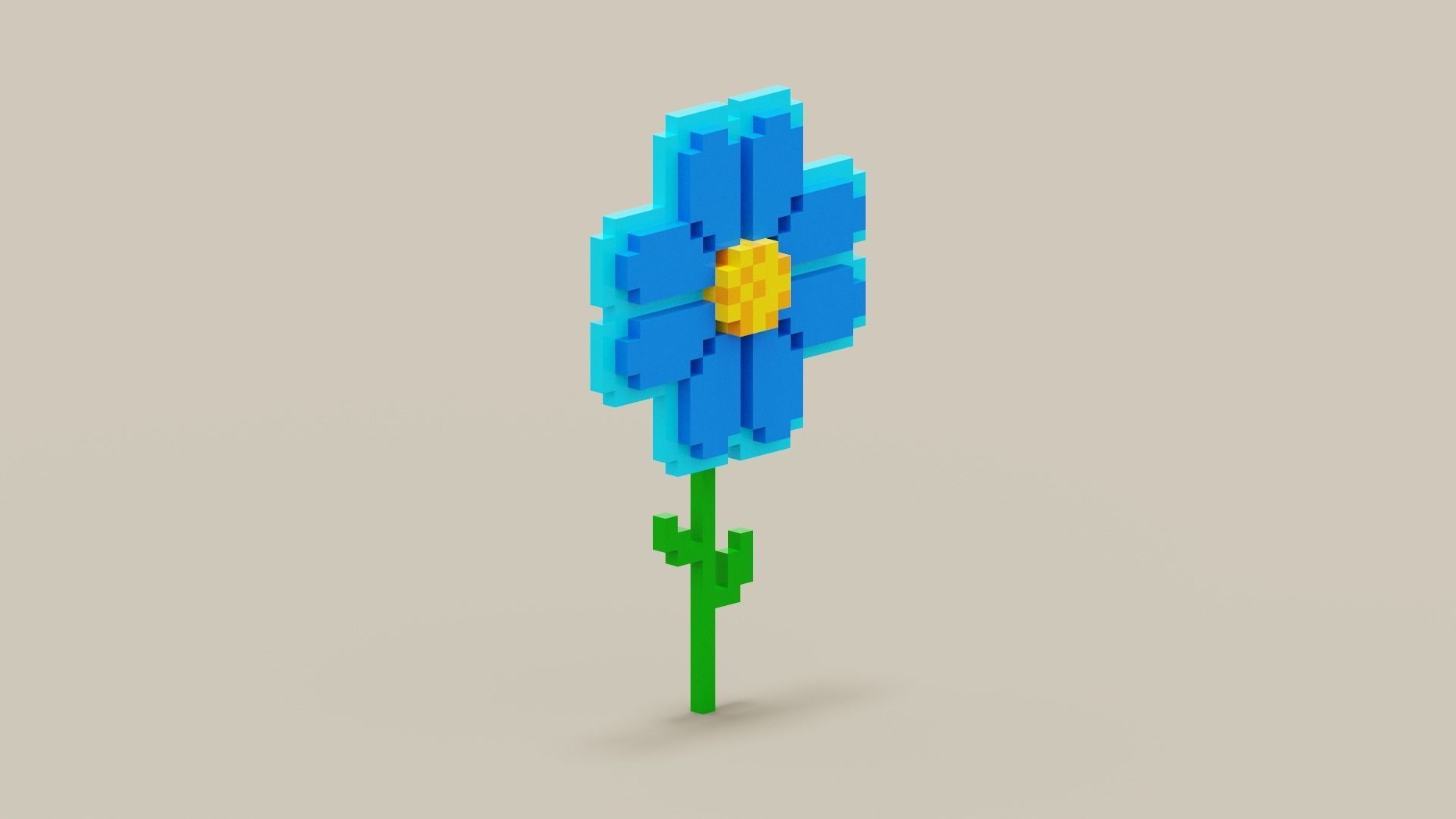 Voxel Blue Daisy Low-poly 3D model_11