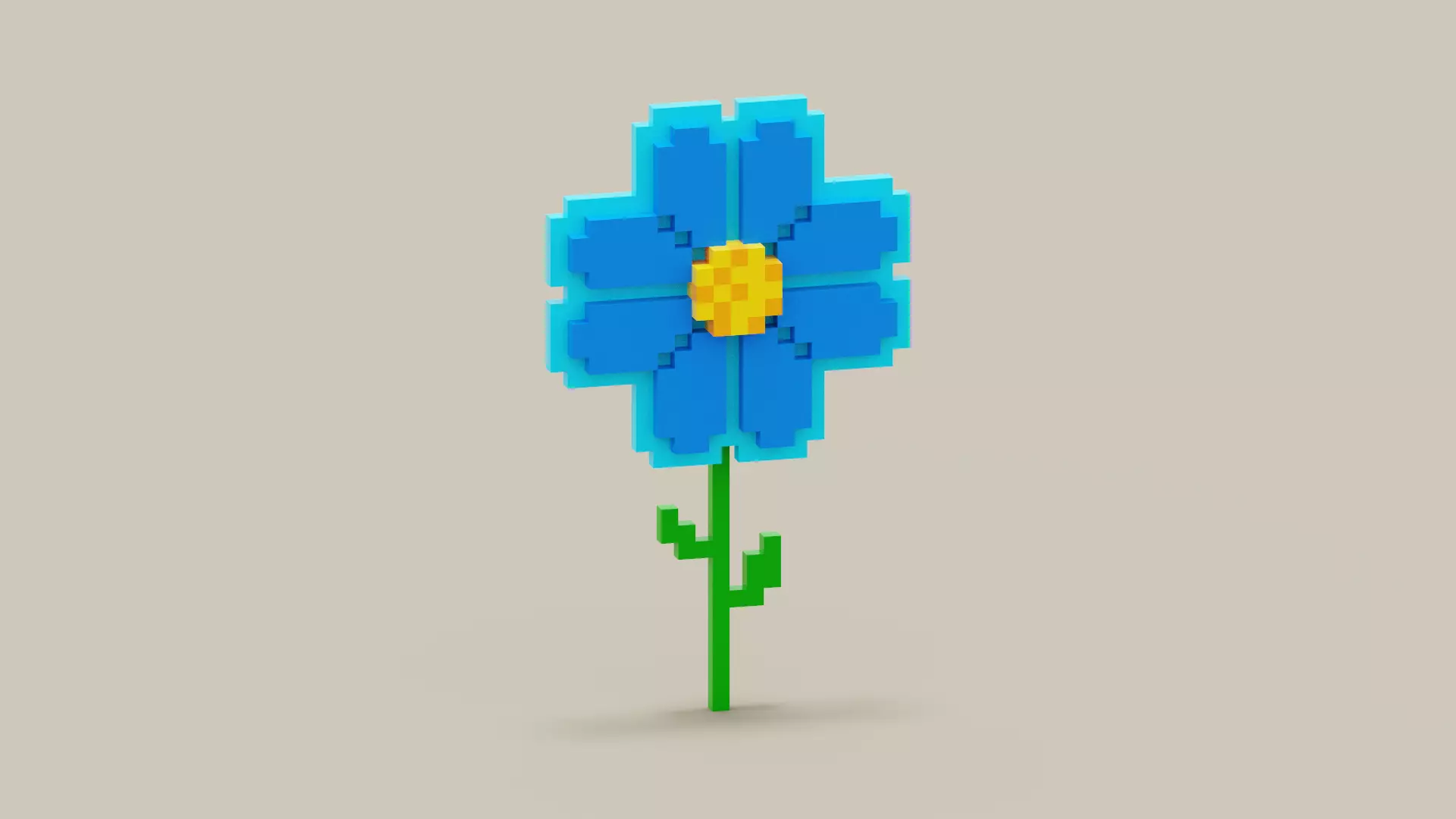Voxel Blue Daisy Low-poly 3D model_0