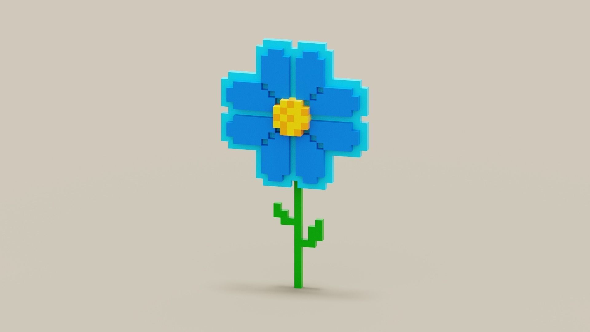 Voxel Blue Daisy Low-poly 3D model_1