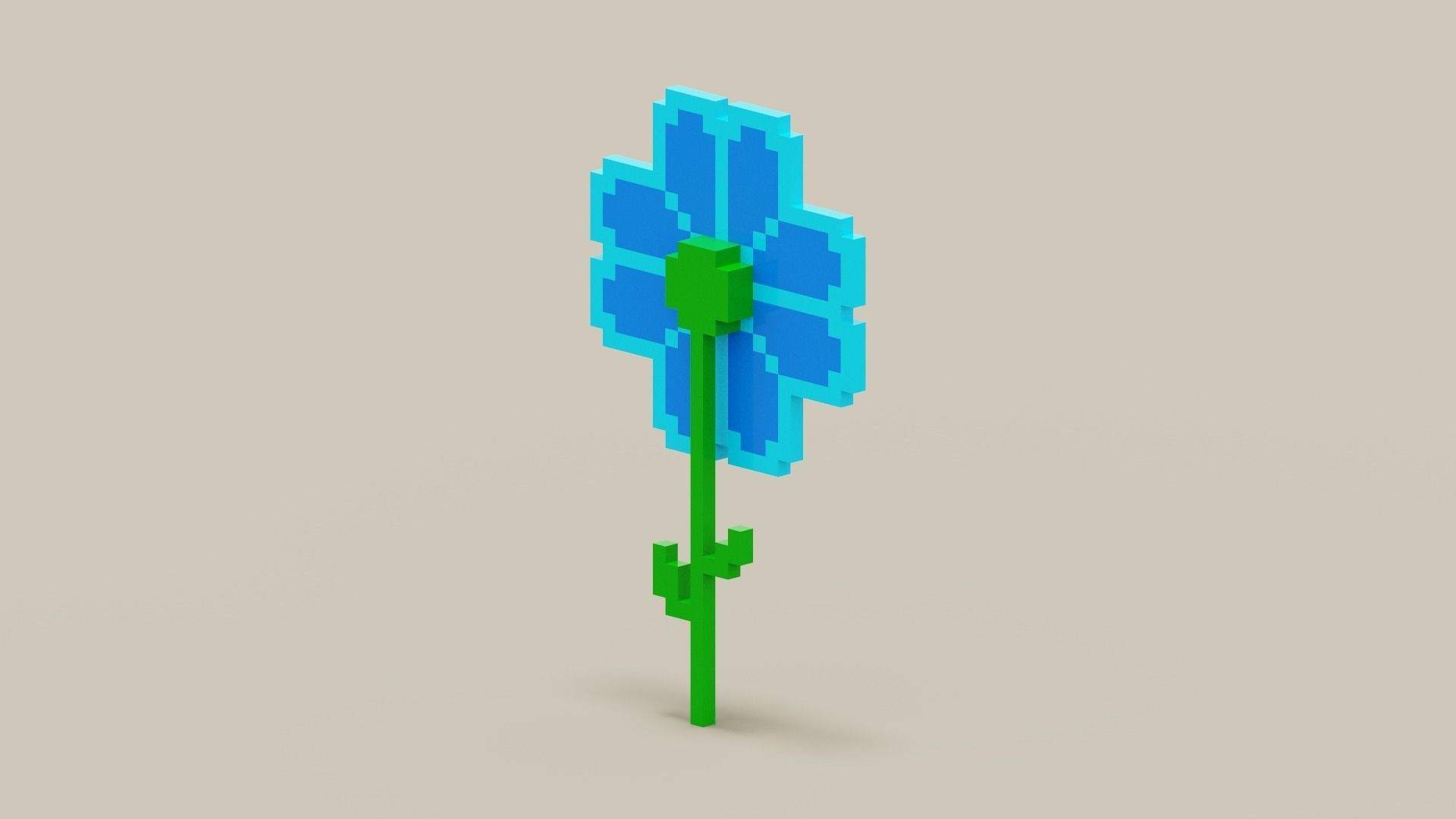Voxel Blue Daisy Low-poly 3D model_8