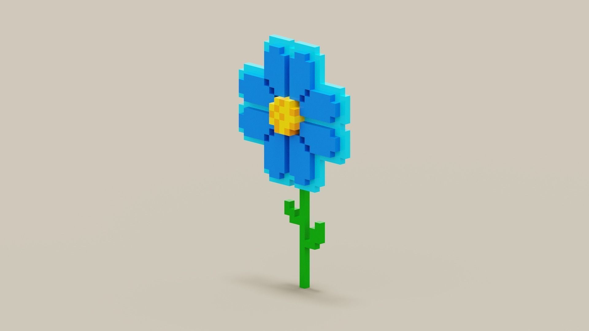 Voxel Blue Daisy Low-poly 3D model_2