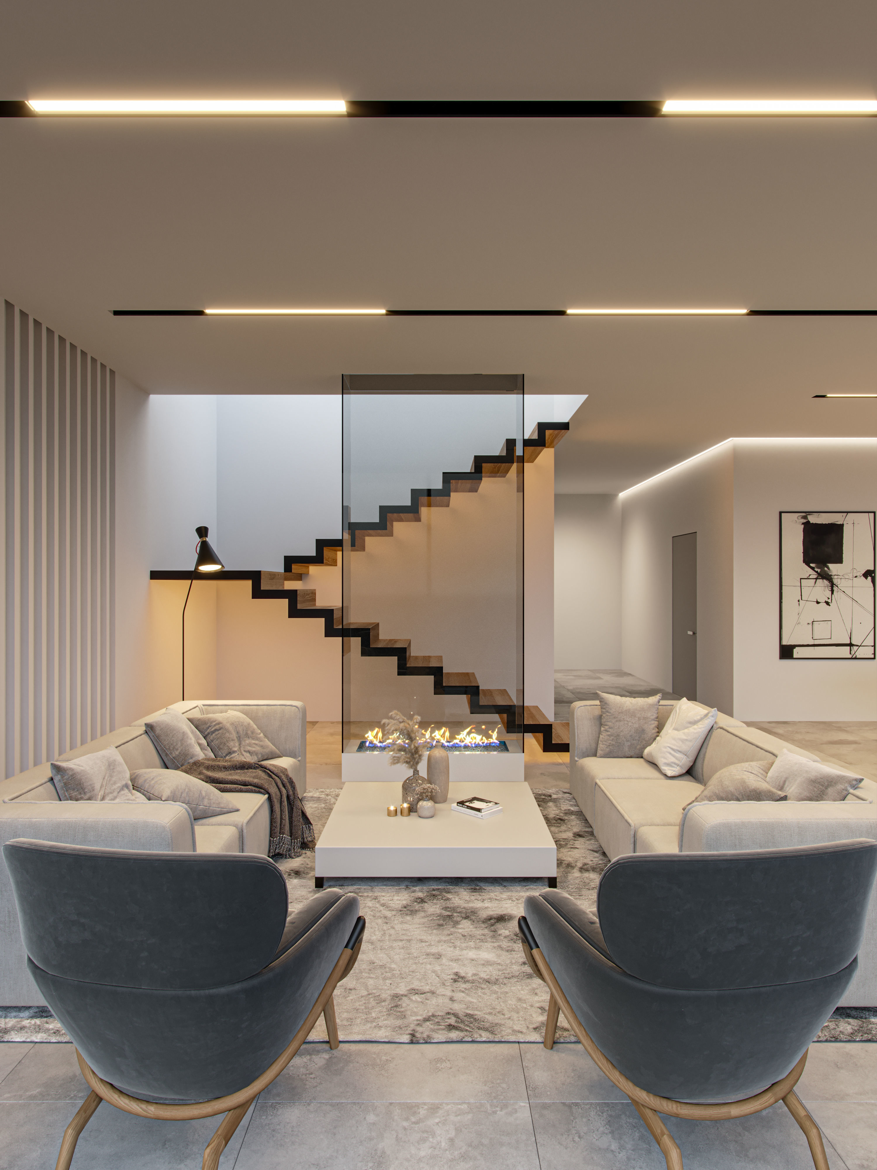 Modern white interior 3D model_2