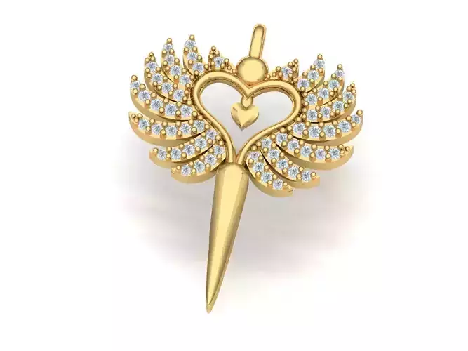Pendant angel wings gold with diamonds