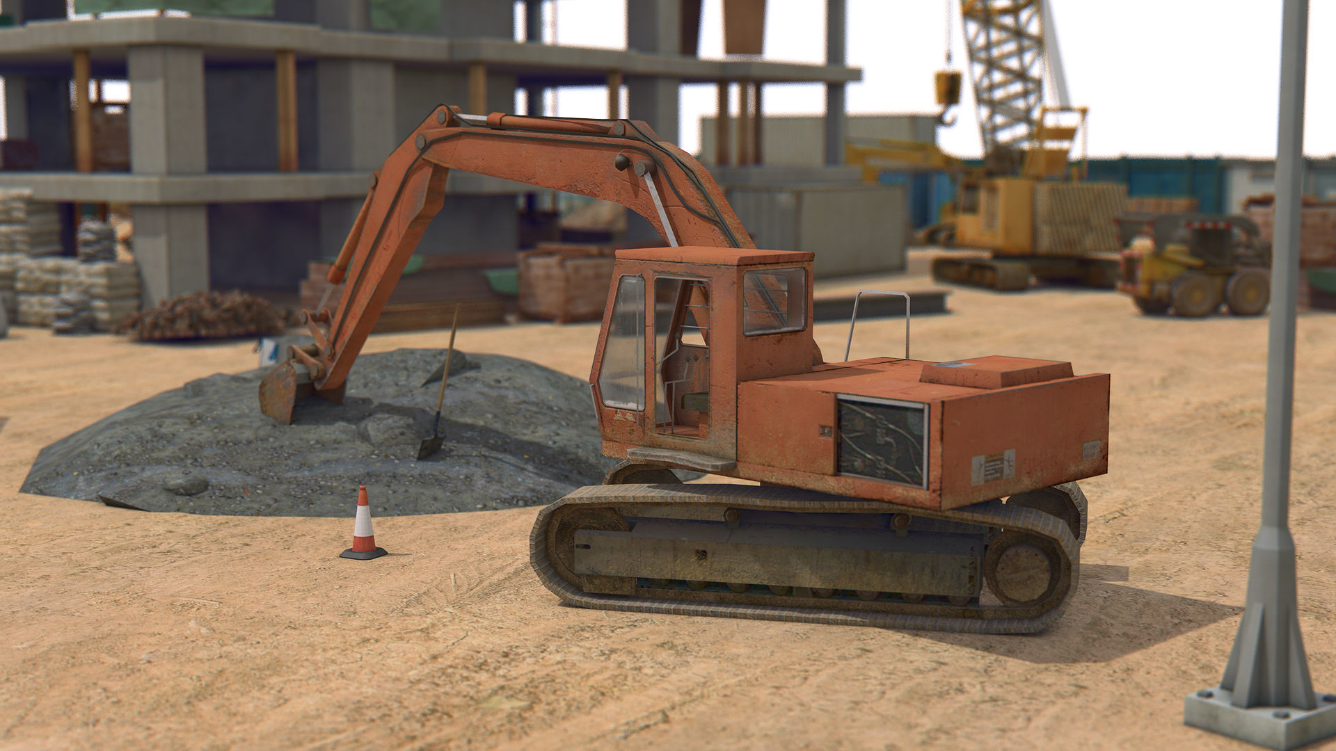 First Stage of Building Construction Scene Low-poly 3D model_4