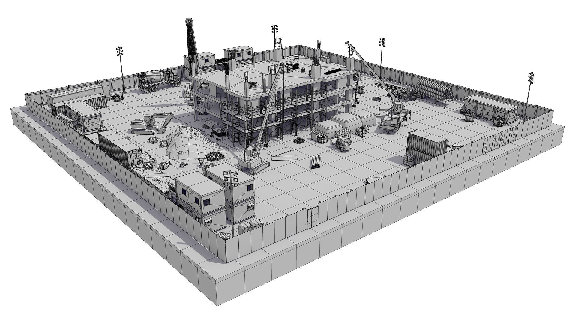 First Stage of Building Construction Scene Low-poly 3D model_10