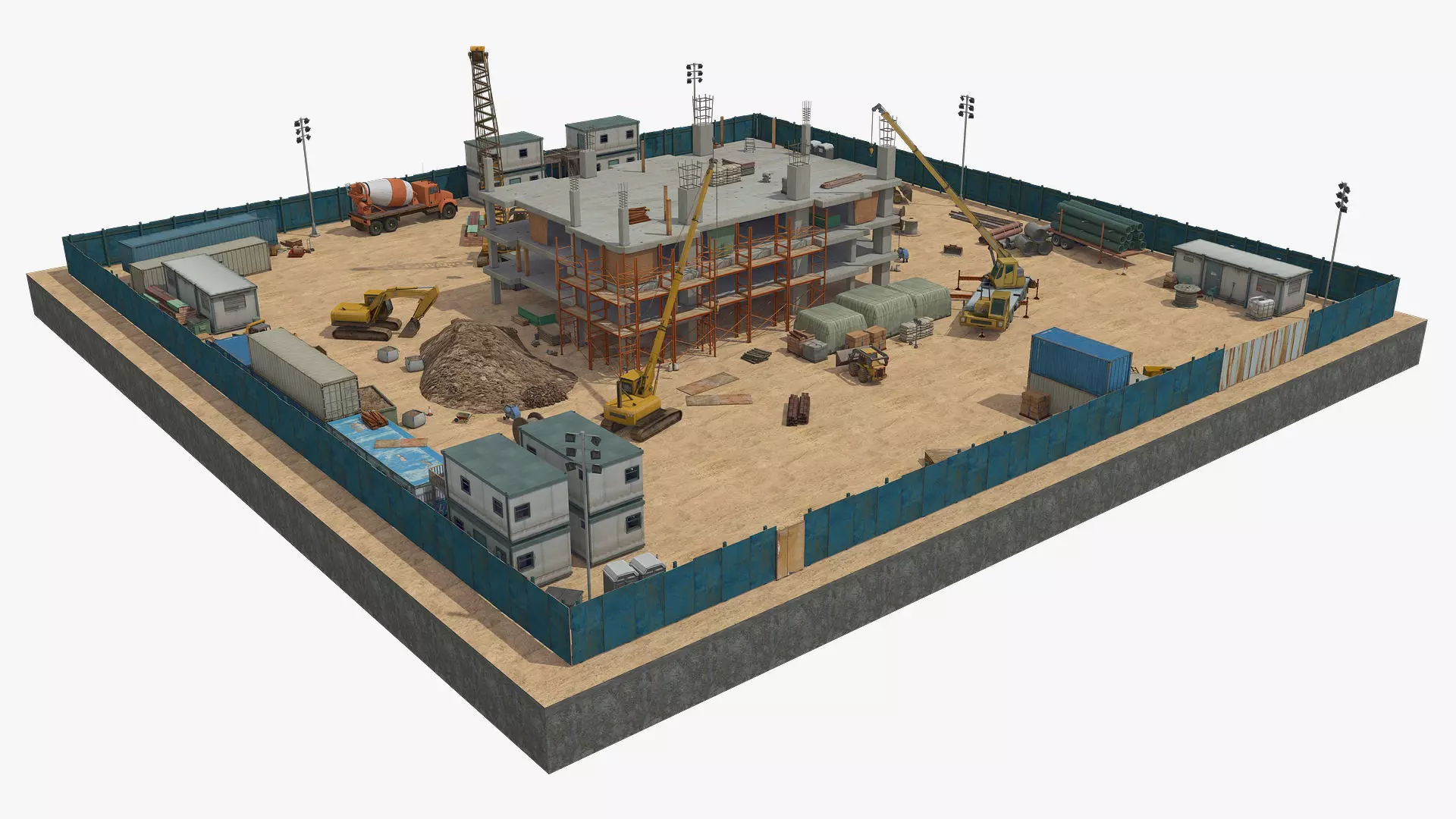 First Stage of Building Construction Scene Low-poly 3D model_0