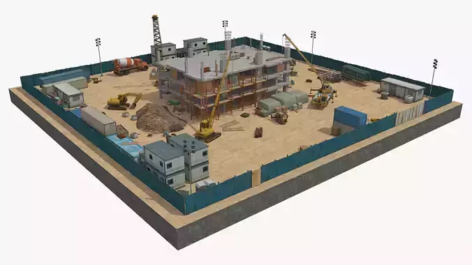 First Stage of Building Construction Scene Low-poly 3D model
