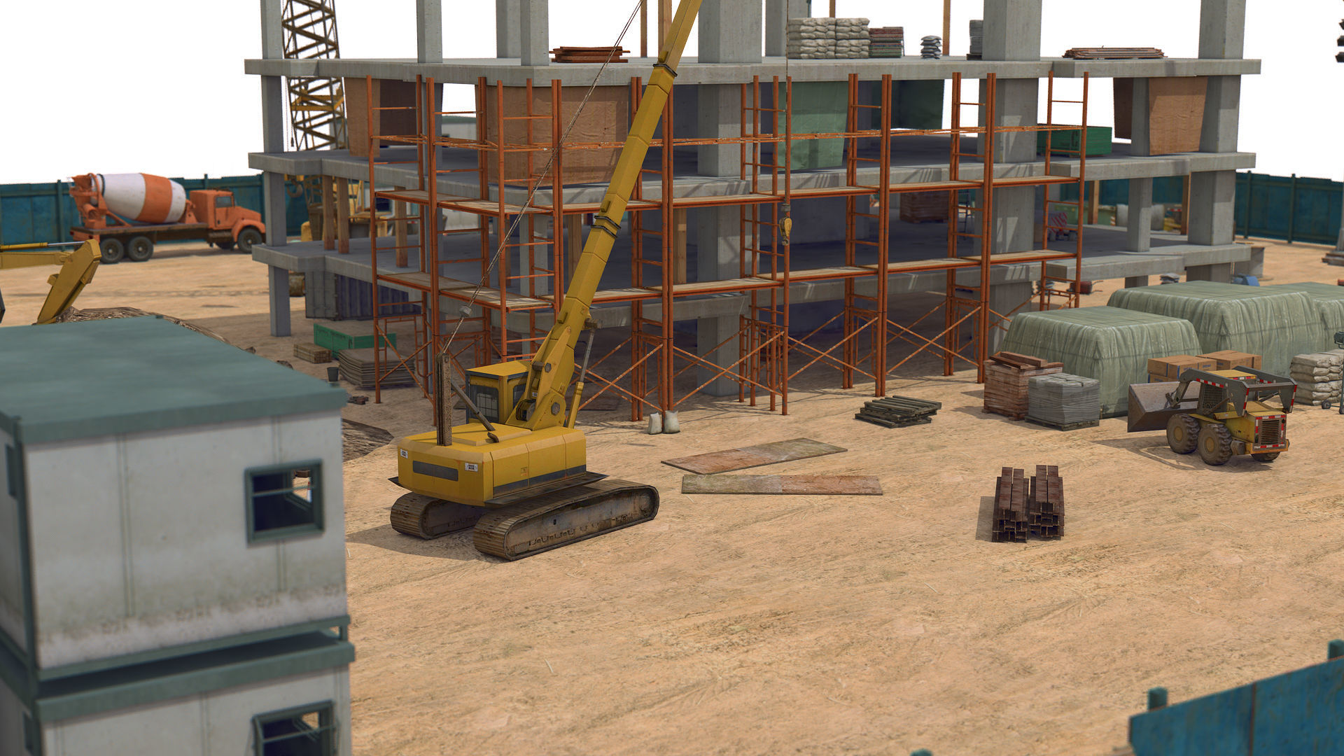 First Stage of Building Construction Scene Low-poly 3D model_2